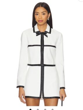 Amanda Uprichard Trey jacket and skort White Coat with Black Ribbon Trim